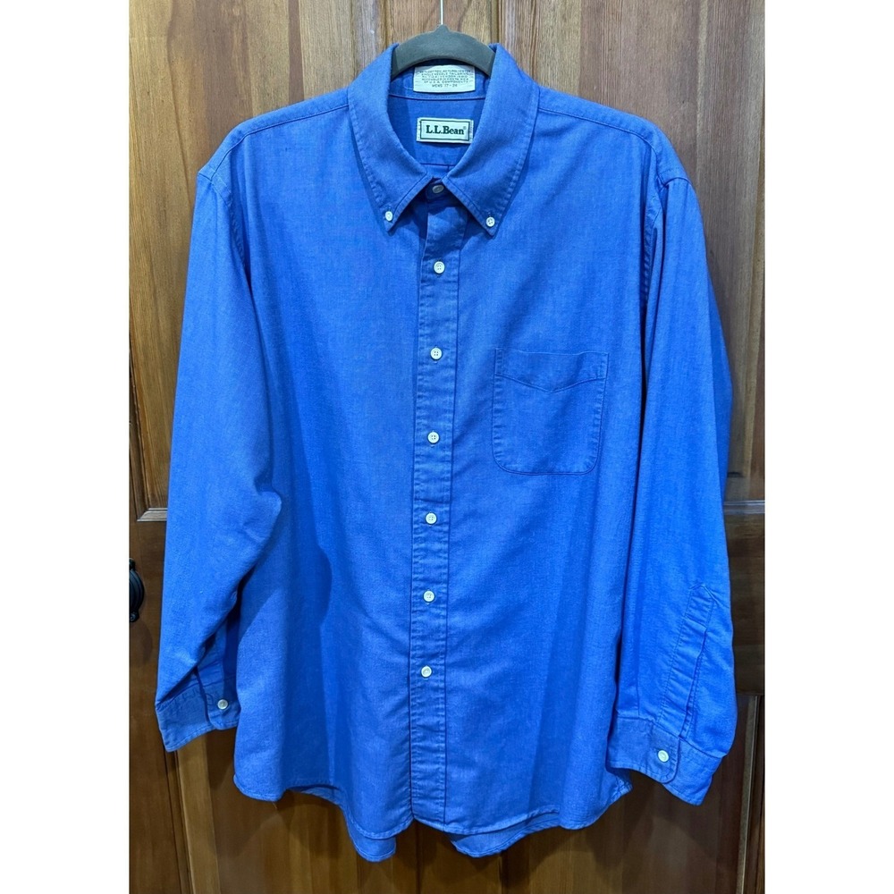 LLBean Mens Vintage Blue Button Down Long Sleeve Shirt Size 17 34
